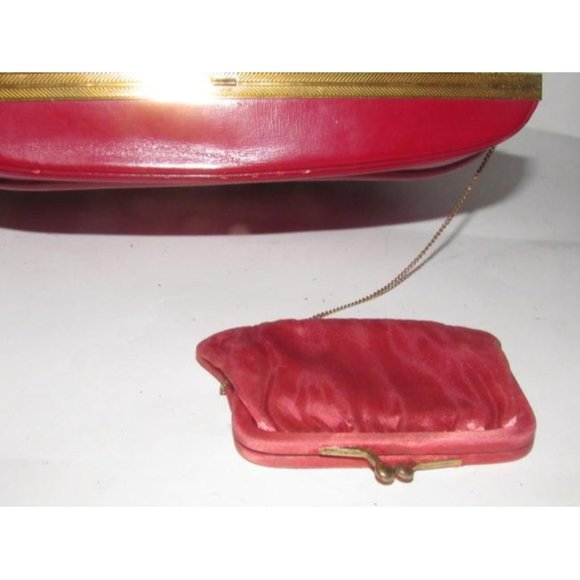 Evans Vintage True Red Leather Satchel Engraved Gold Frame - Picture 10 of 12